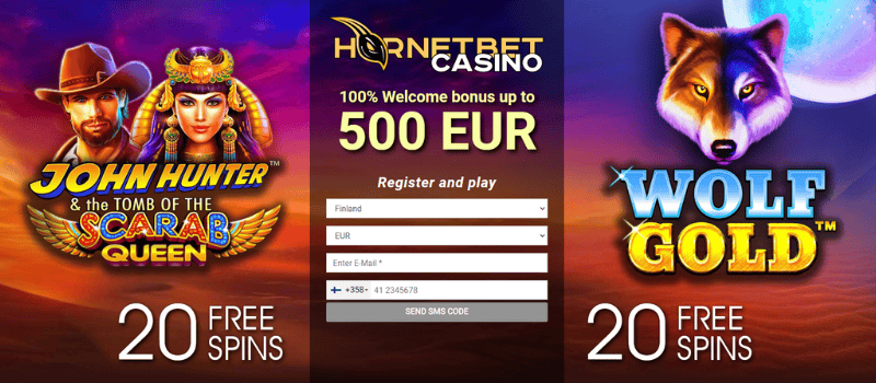 Claim the generous welcome package offered by HornetBet Casino.