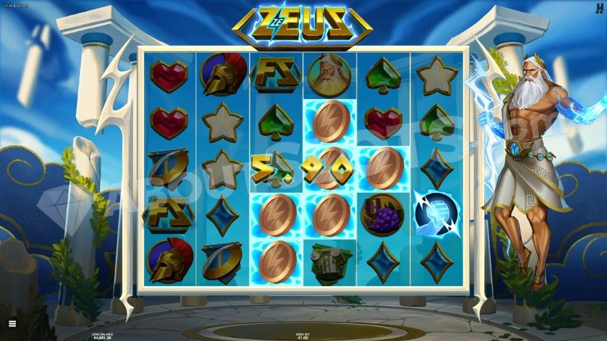 Hand of Zeus feature being active with six coin symbols creating a win.