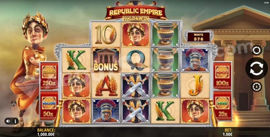 Base game with Julius Caesar on the left of the reels.