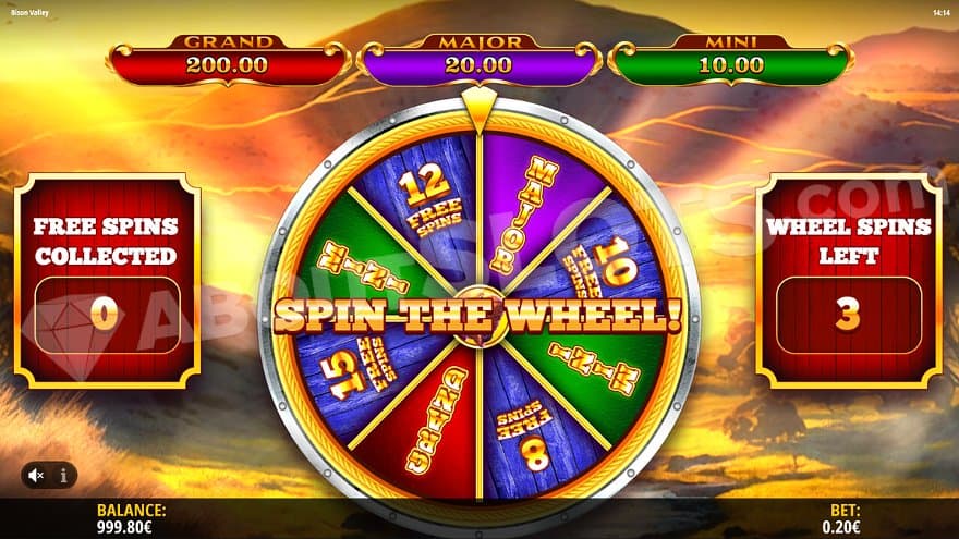 A bonus wheel with 8 wedges with free spins and cash prizes.