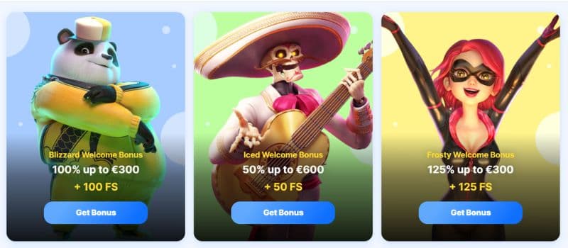 Three different thumbnails of welcome bonuses at Icebet.