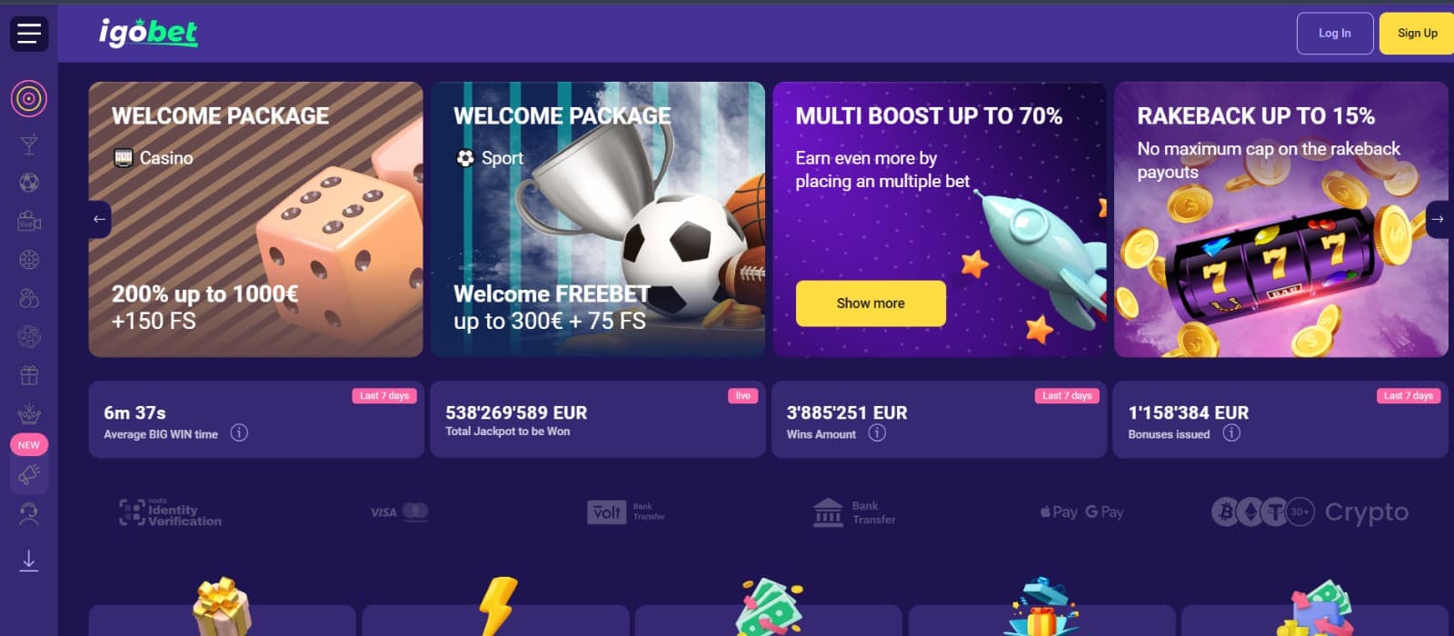 Alt text: IgoBet Casino landing page featuring the latest promotions