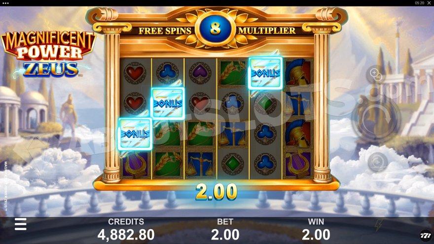 Bonus Scatter Symbols on reels 1, 2, and 5 trigger the Free Spins.