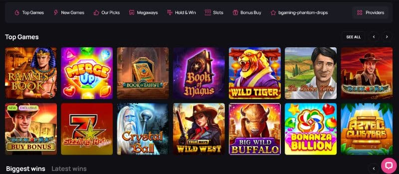 The gaming page at Betandplay with several games thumbnails displayed.