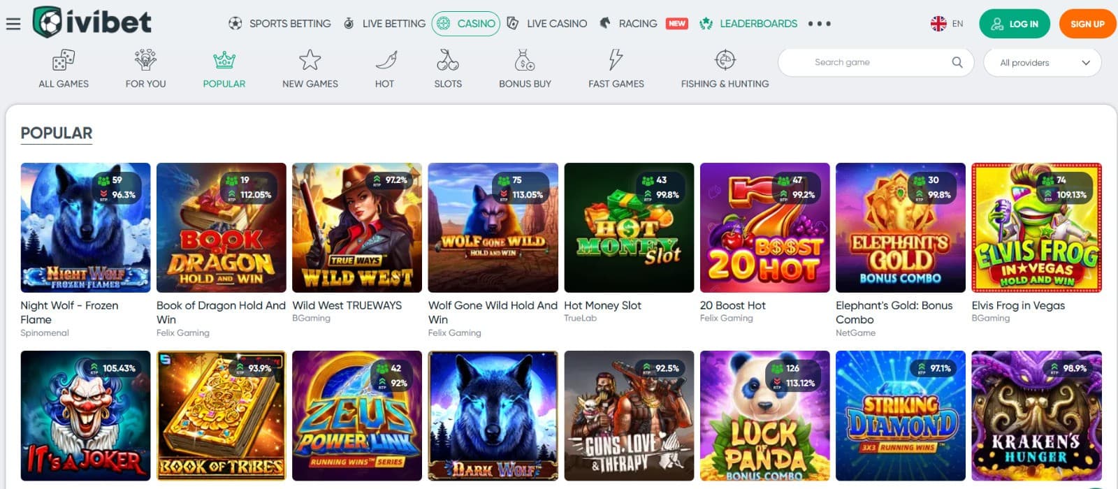 Ivibet Casino’s slot game library featuring the most popular titles