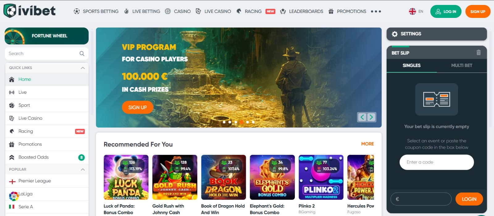 Alt text: Ivibet Casino home page with sports betting and casino sections