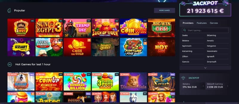 At Izzi Casino, you can play popular games like Luck of Tiger and Cash The Gold.