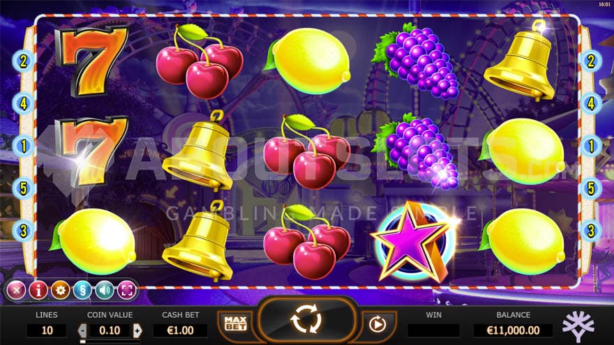 Base game of the Jokerizer slot with a mix of high and low paying symbols on the 5x3 grid.