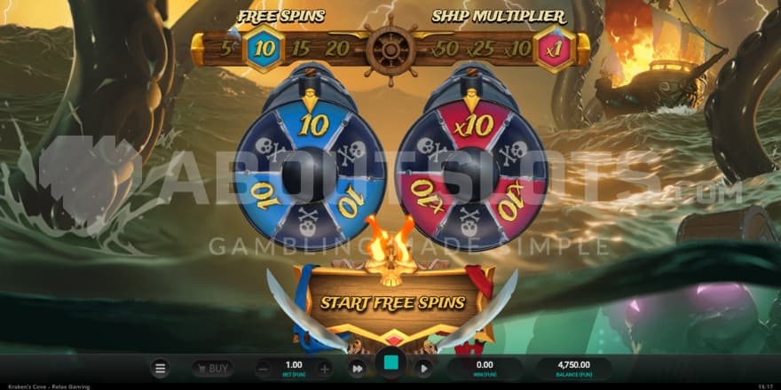 A screenshot of the free spins gamble feature