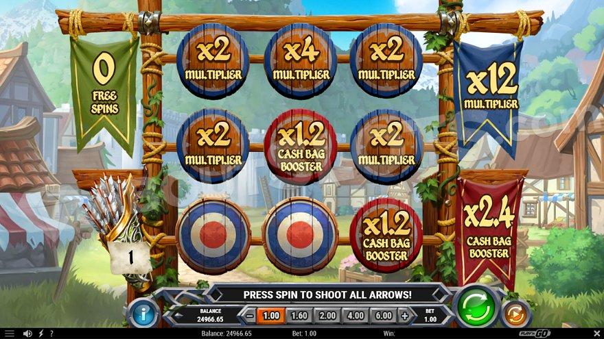 Nine targets with seven of them showing multipliers or Cash Bag boosters.