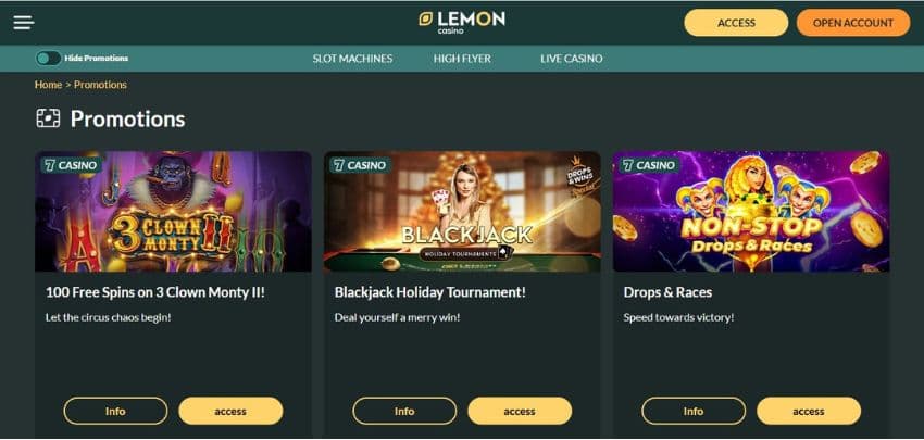 Lemon Casino's slot games section, showing exciting titles such as Beheaded and other games.