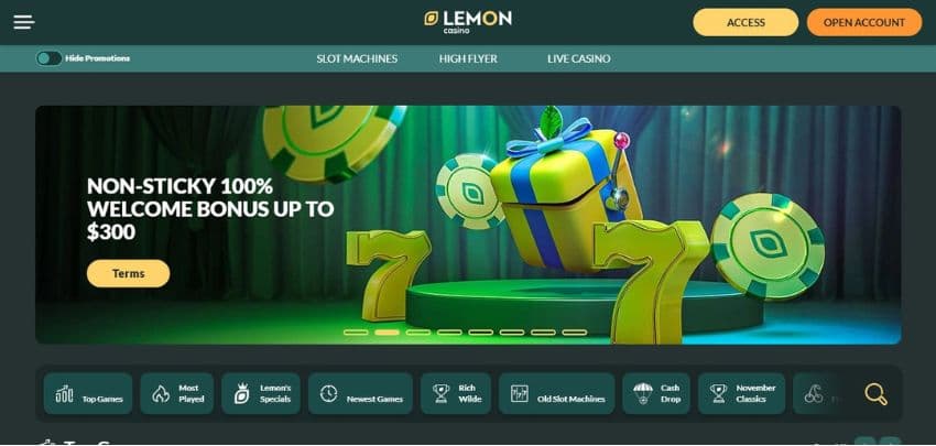 Lemon Casino's promotions page, showing the Blackjack Holiday Tournament, among other promotions.