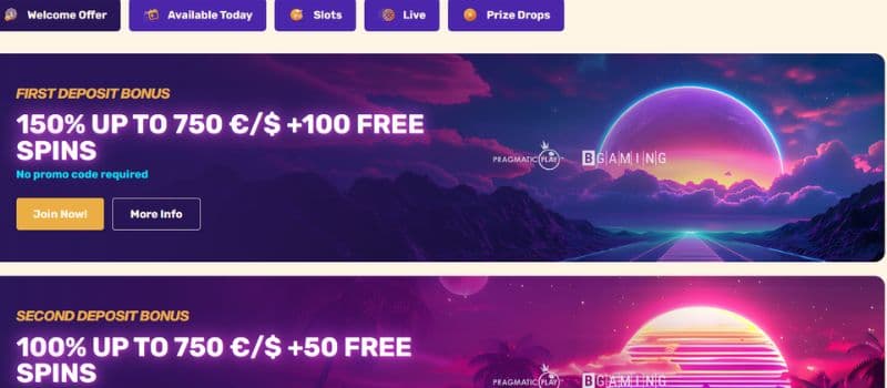 The promotion page at LetsLucky where you can find a welcome package worth up to 4,500 EUR + 300 free spins