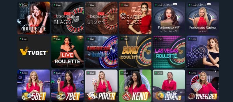 The lobbie for live casino games at Loki Casino displaying several titles.