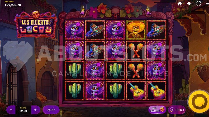 A casino slot with skeletons and cactuses on the reels. 