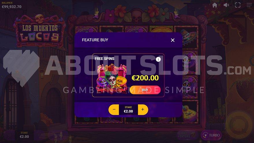 A screen offering the Free Spins for 100X the bet. 