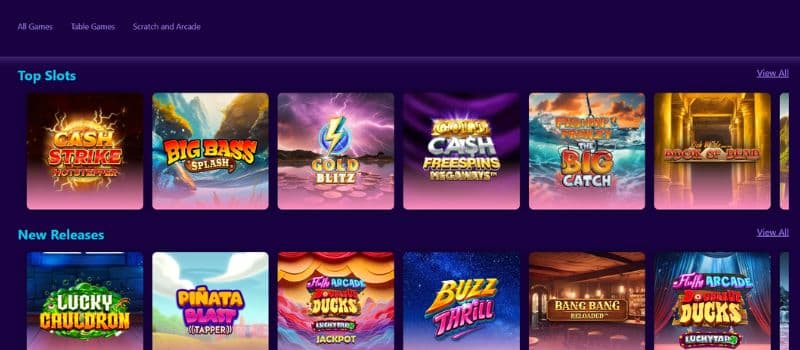 The gaming page for Magical Vegas where top slots and new releases are available.