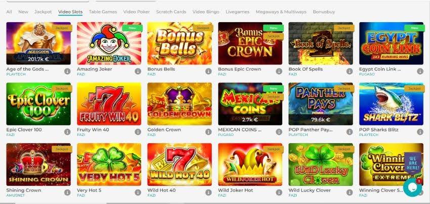 Merlin Casino's slot category, showing titles such as Amazing Joker and other games.