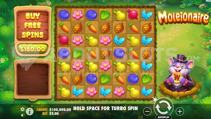 A screenshot of the base game view with a mole on the right side of the grid.