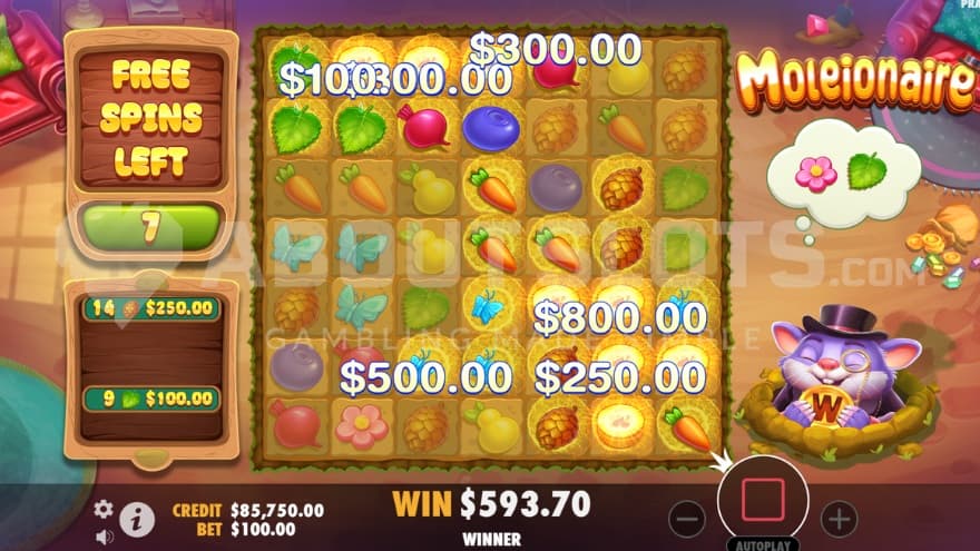 A screenshot of the Free Spins view