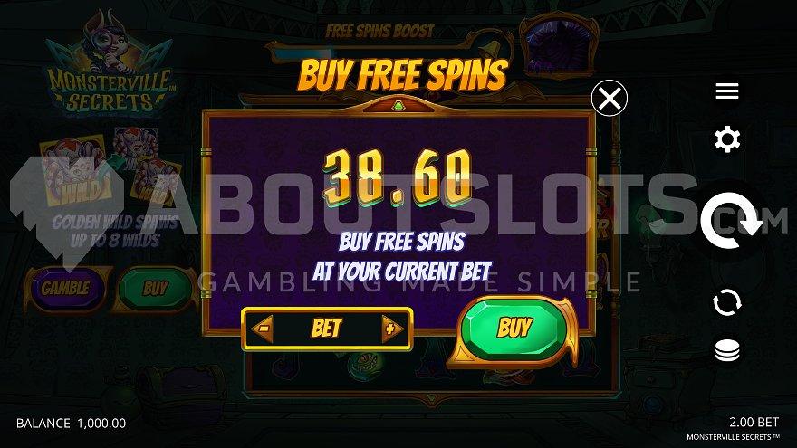 A menu offering the Free Spins.