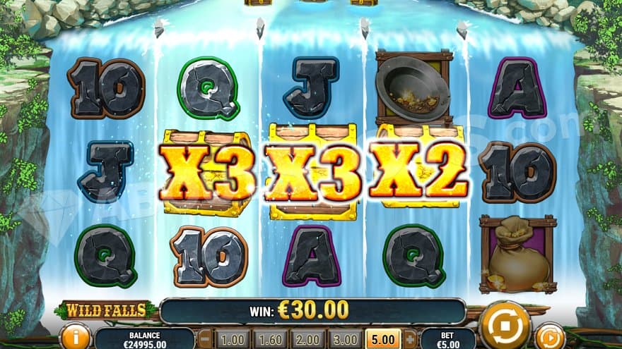 Golden chests on reels 2, 3, and 4 triggers the Super River Of Gold Free Spins.