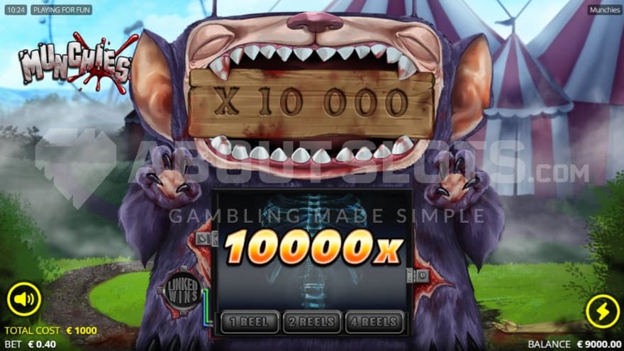 A screenshot of the 10,000x max win from god mode