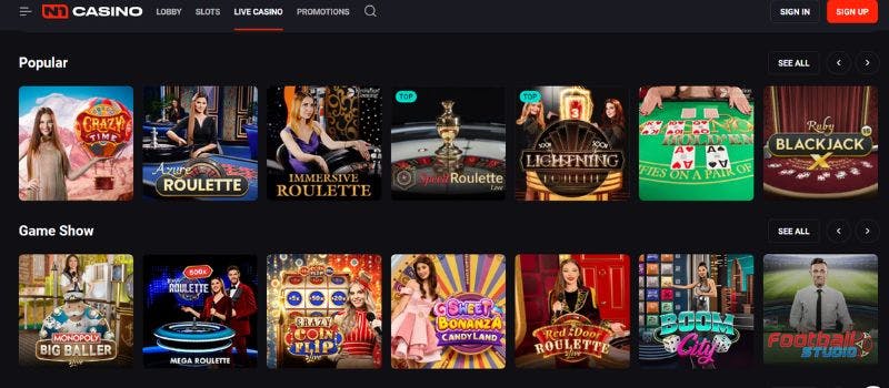 Some of the live casino games at N1 Casino.