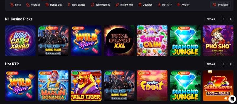 Some of the games at N1 Casino.