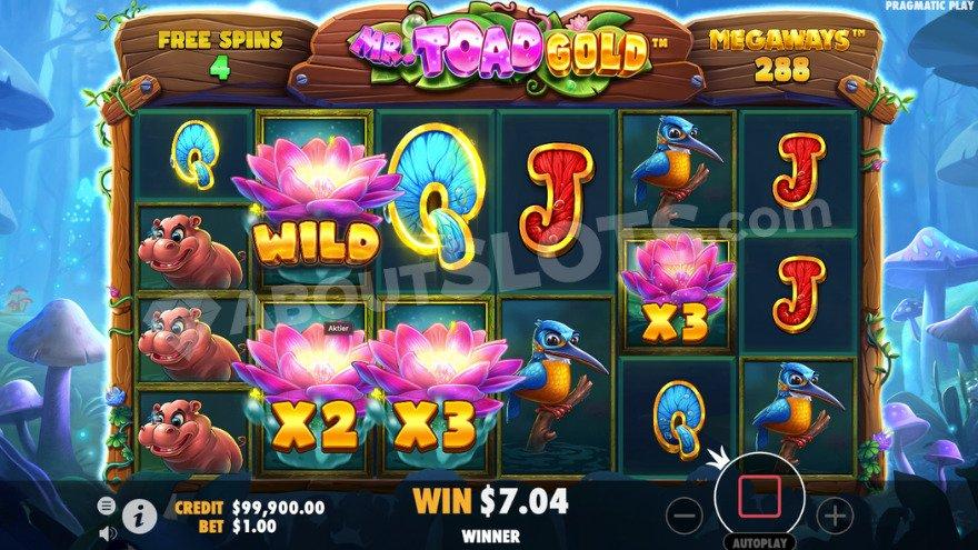 Sticky Wilds free spins feature with four wilds on the reels.