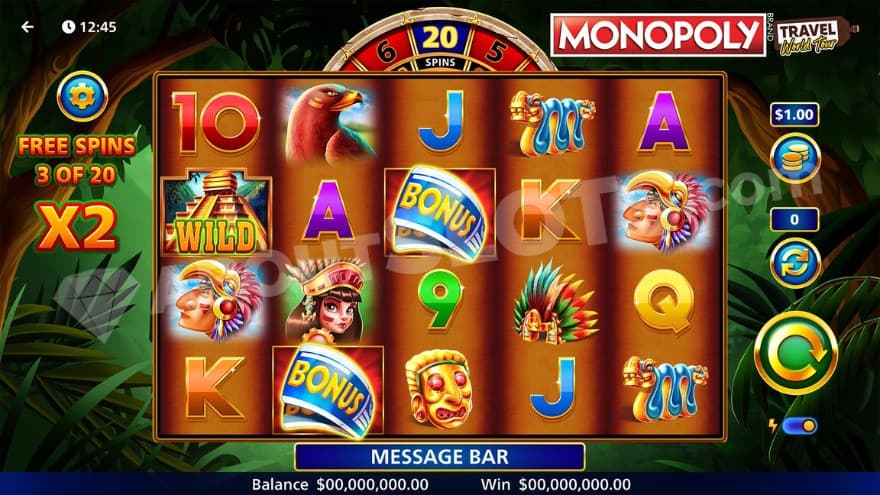 Cancun Montezuma free spins feature with a jungle in the background.