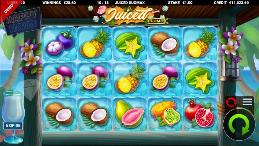 Base game where you can see colorful fruits on the reels.