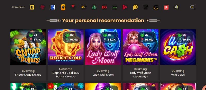 The gaming page for National Casino where you can play games like Lady Wolf Moon and Snoop Dogg Dollars.