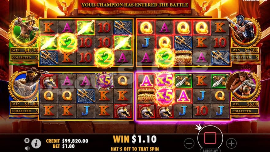 Free Spins bouns game with four reel setups being shown.