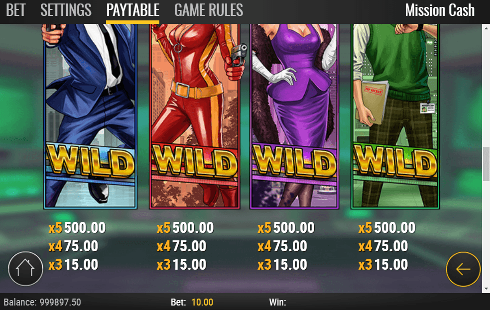 Mission Cash slot paytable