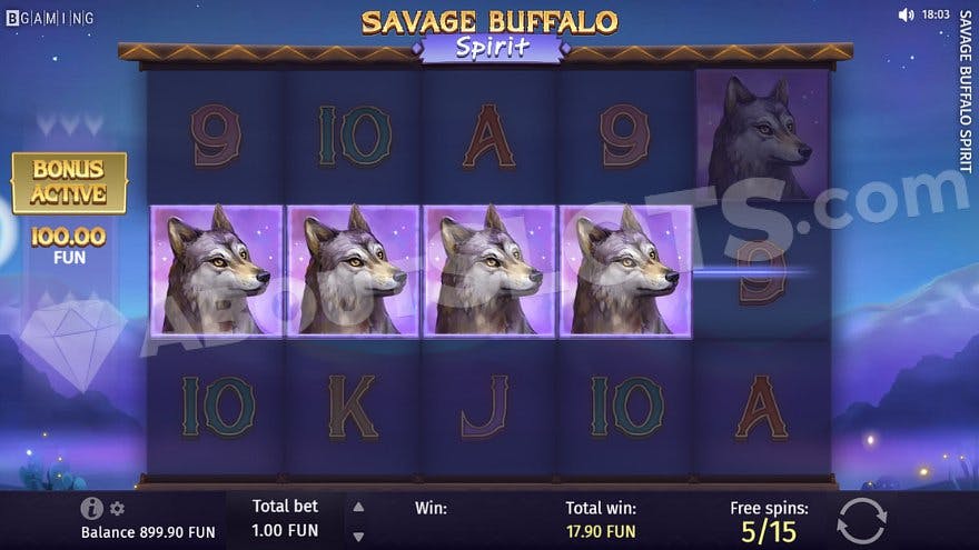 A win with four wolves in the Free Spins. 