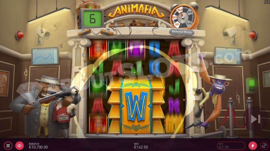 A screenshot from the free spins, where a 3x3 Wild is active.