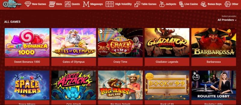 Rant Casino offers several popular slots, including Sweet Bonanza 1000 and Gates of Olympus.