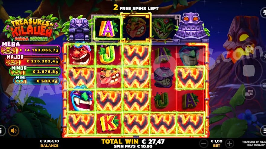A massive win with Wild Symbols on all reels in the free spins.
