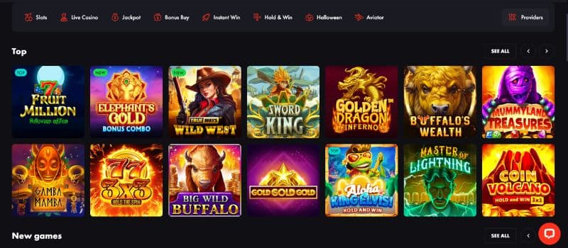 The gaming page of Rooster Bet with several game thumbnails.