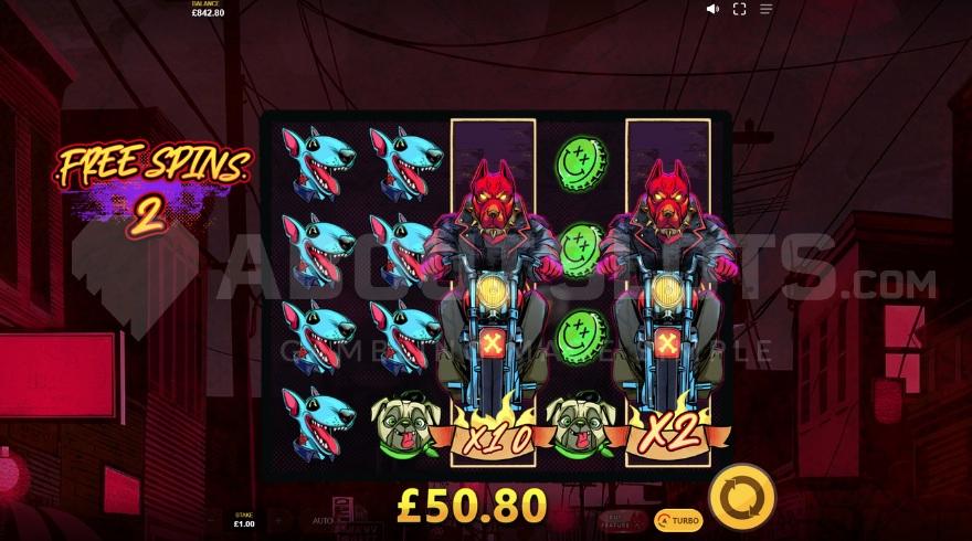 A screenshot of the Free Spins feature with 2 expanded wild reels.