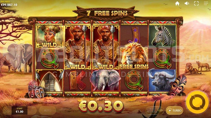 A win in the Free spins with wild symbols on reels 1, 2, and 3.