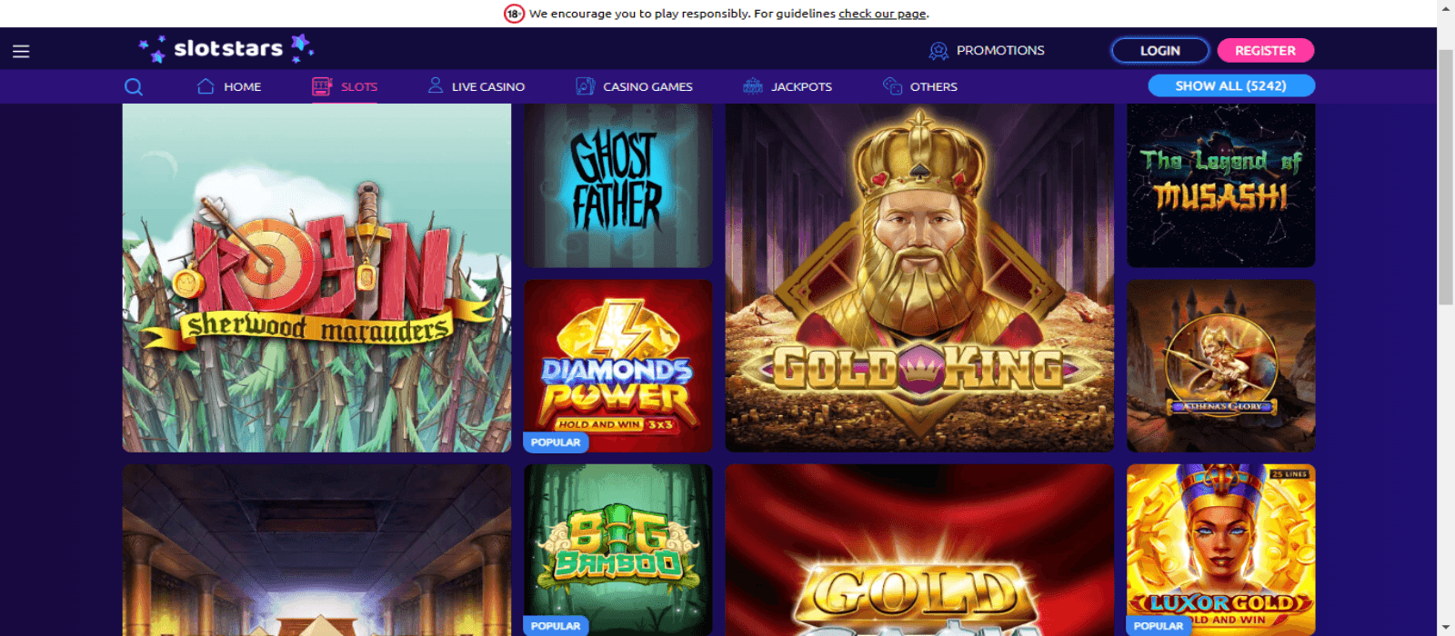 Selection of colorful slot games at Slotstars Casino