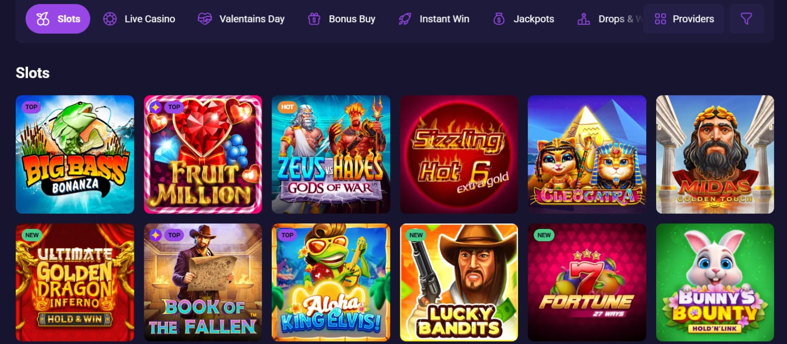 Spirit Casino slots with popular titles Fruit Millions, Sizzling Hot and Big Bass Bonanz