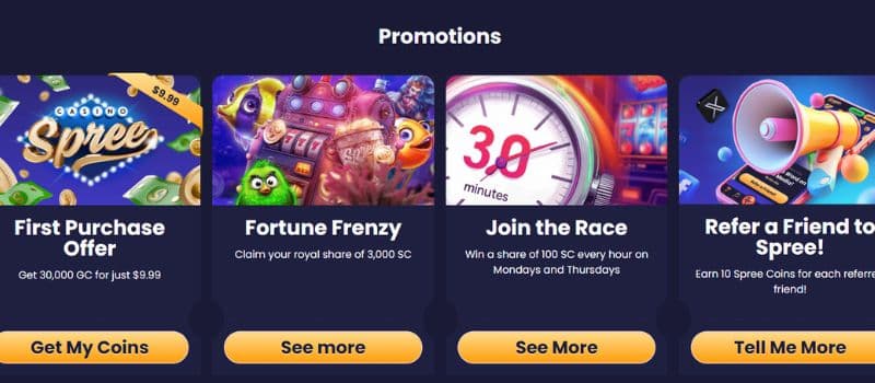 This is the Spree promotion page, with four rewards listed, matching pictures attached, and a button to learn more located at the bottom.