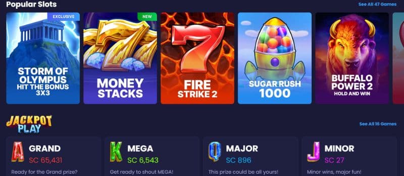 Some of the popular slots at Spree with thumbnails of the games.