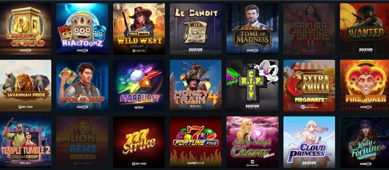 Some of the games offered at Starzino and thumbnails of them.