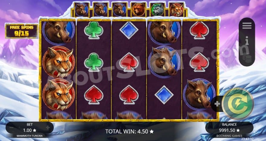 Free Spins bonus game where you can see the upgraded symbols above the reels.