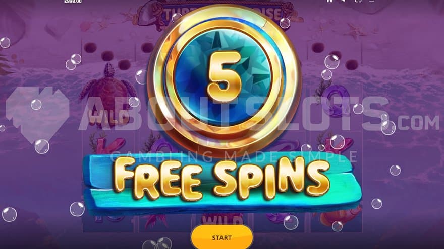 An intro screen for 5 free spins.