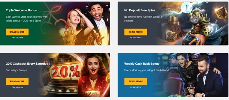 At Tusk Casino you can select from several rewards like a triple welcome bonus or no deposit free spins.